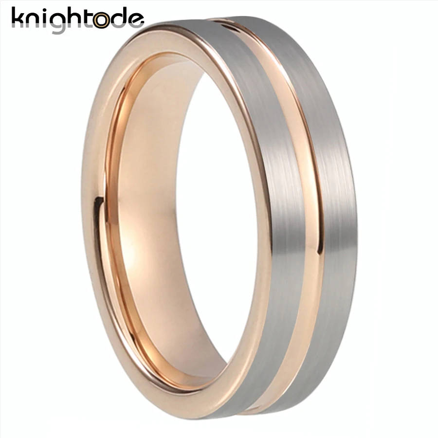 

Women's Fashion Ring 6mm Rose tungsten wedding Band Center Groove Flat Brushed finish comfort fit