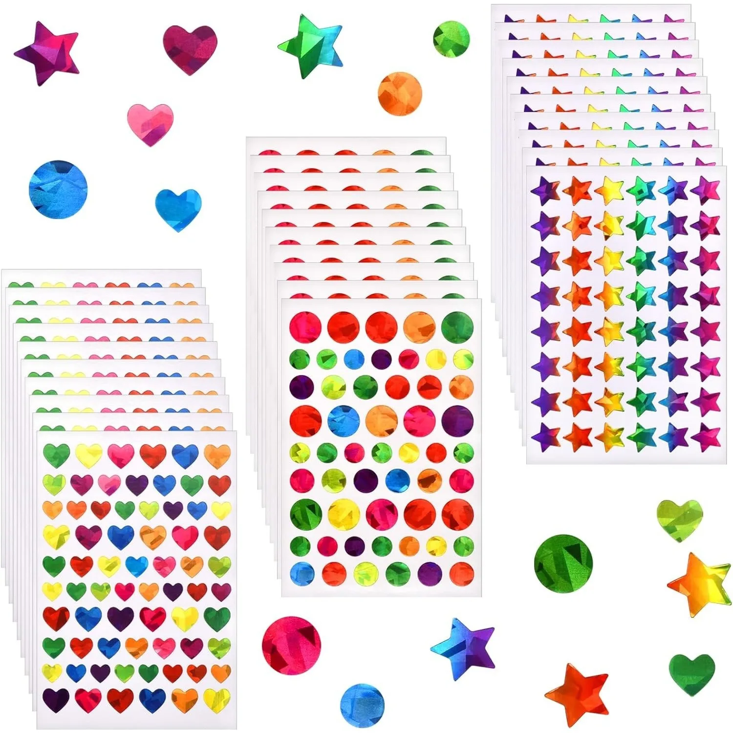 5 Pages Laser Gold Foil Self-adhesive Star Round Heart-shaped Stickers Reward Chart Decorative Children Toy Gifts Sticker Labels