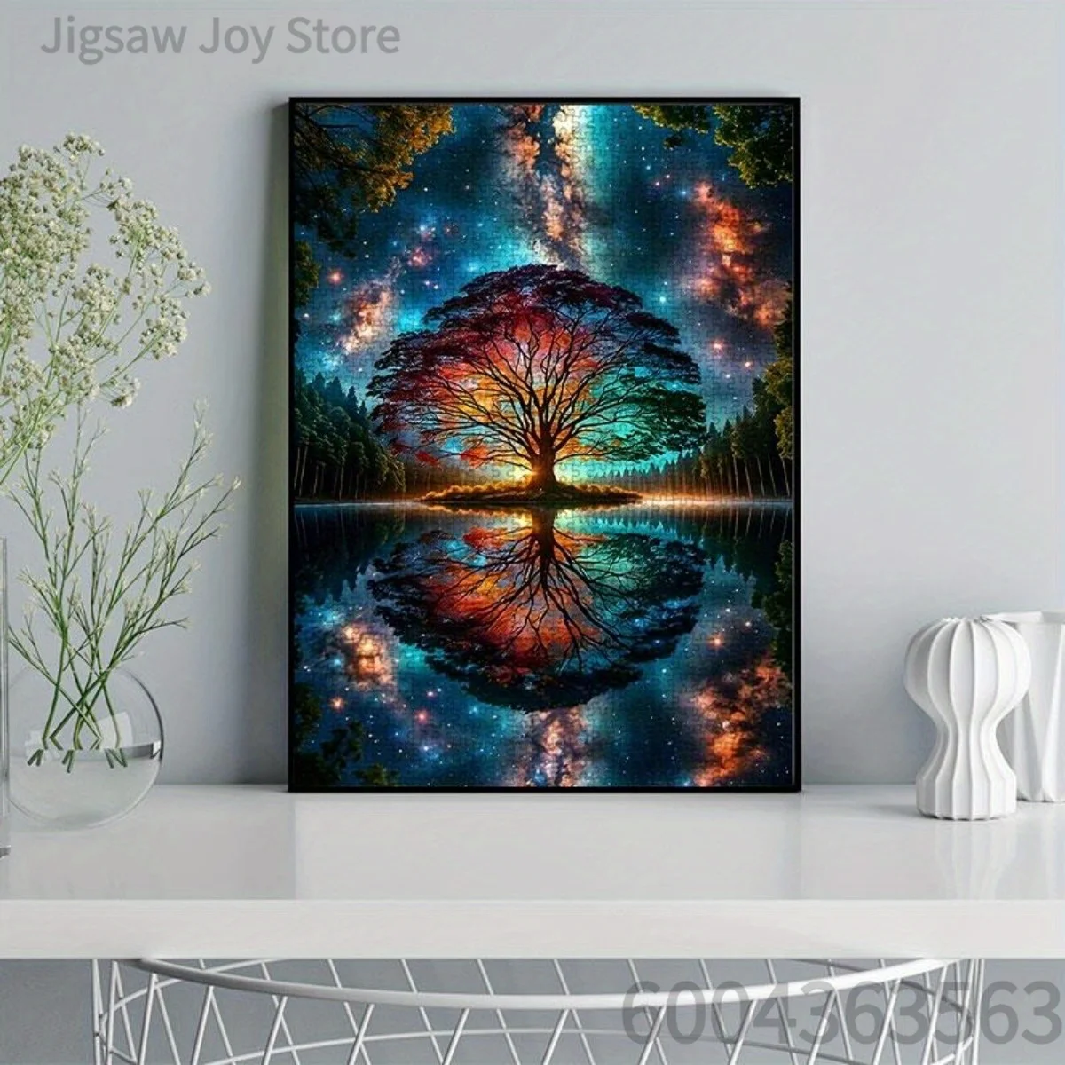 Fantasy Art Jigsaw Puzzle, Tree Reflection Lake, Mountain Cabin Sunset, Vintage Green Library, Fire Moon Rose, 500-2000Pcs