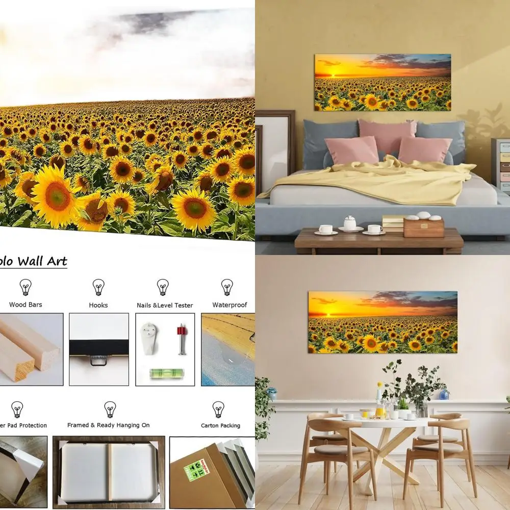 

Framed Sunflower and Sunset Canvas Art - 20x48 Wall Decor for Home, Living Room, Bedroom, Office, Kitchen