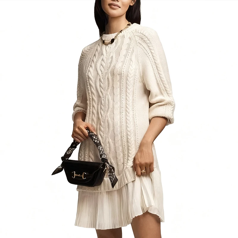 

Autumn Winter Vintage Cable Knit Sweater Womens Dress Elegant Casual Daily Wear 2025 Fashion Female Outfit Ropa De Mujer Vestido