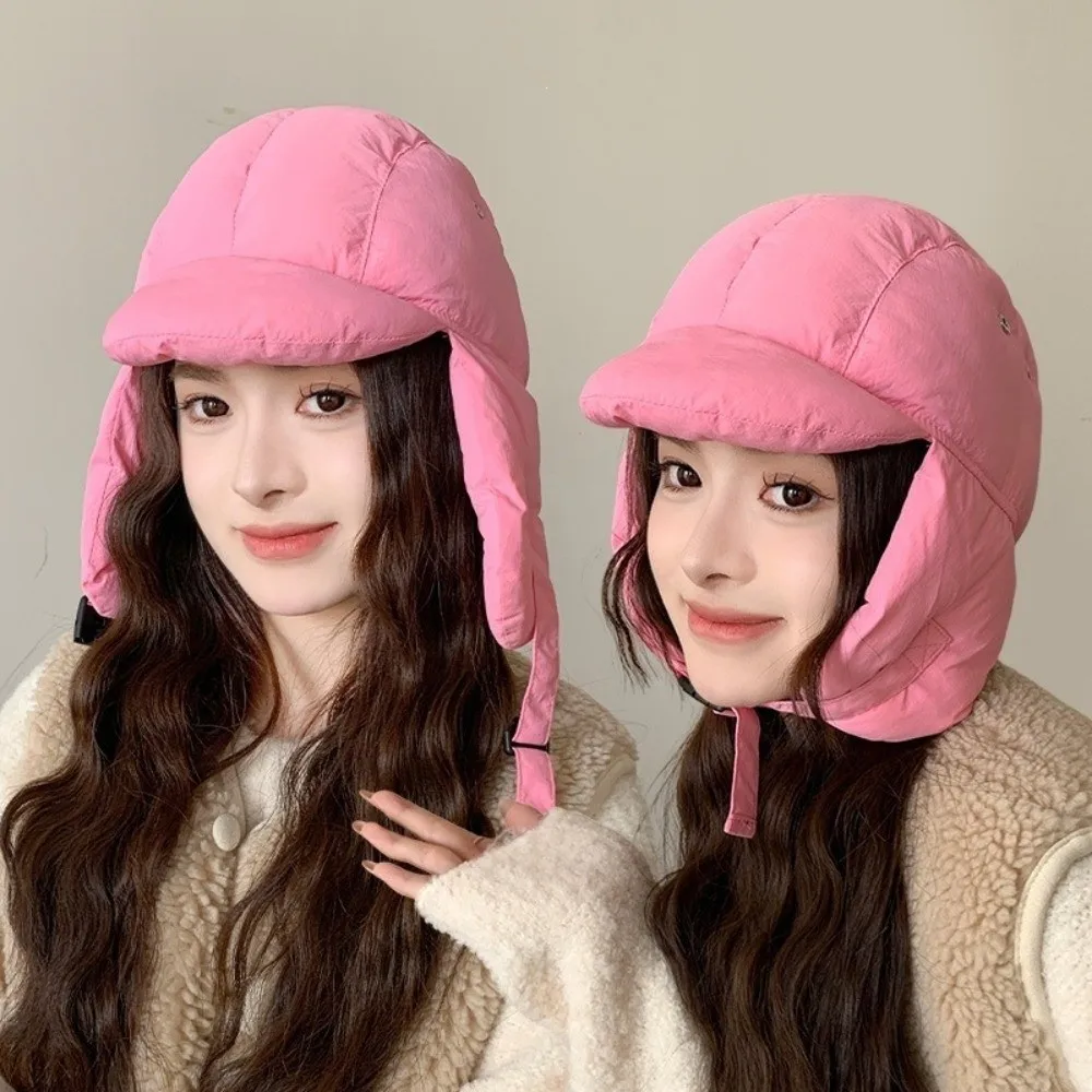 Retro Thickened Lining Pullover Bomber Hat Adjustable Buckle Ear Protection Trapper Hat Padded Thermal Soft Flying Hat Winter
