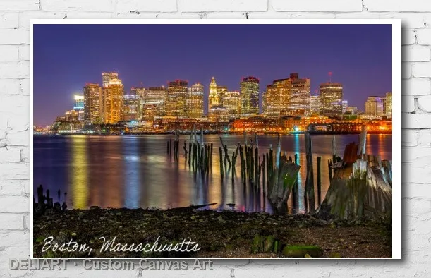 

BOSTON - SKYLINE AT NIGHT Canvas Poster Custom Size Available Room Decoration Home Decor Wall Art