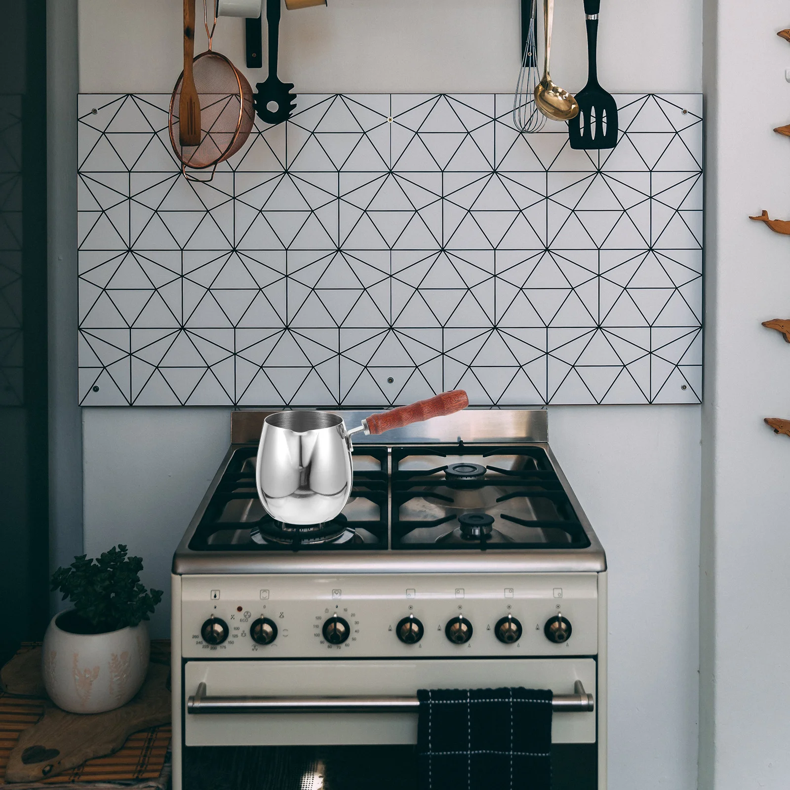 إبريق مزبد الحليب من الفولاذ المقاوم للصدأ مقبض خشبي علامات قياس دقيقة قبضة مريحة مقاومة للصدأ 500 مللي #6