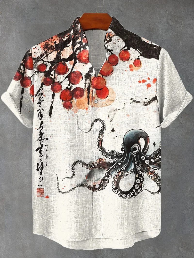 여름 남성 린넨 플로럴 레트로 하와이안 셔츠 잎 패턴 하와이안 빈티지 패션 고품질 의류