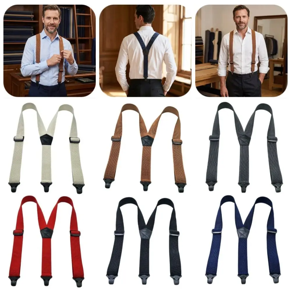 Heavy Duty Work Suspenders 3.8cm Wide with 3 Gripper Clasps Elastic Pants Braces Anti-slip Retro Y-Type Suspenders