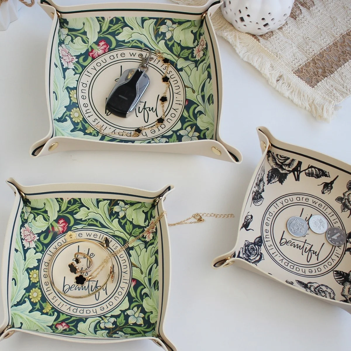 

Nordic Leather Key Tray Desktop Key Storage Cosmetic Jewelry Organizer Nordic Style Entrance Way Key Holder Storage Tray