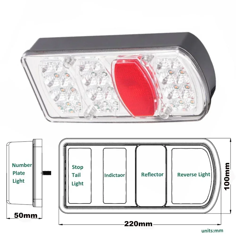 2 Pieces 12V LED Car Truck Trailer Tail Light Rear Stop Brake Light Turn Signal Lamp Wiring Harness 35cm 5 Core Caravan Lorry RV