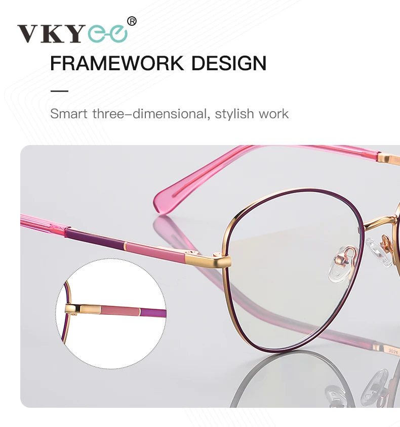 VKYEE Women\'s Round Fashion Photochromic Anti-Blue Light Reading Glasses Myopia Hyperopia Customizable Prescription PFD3054