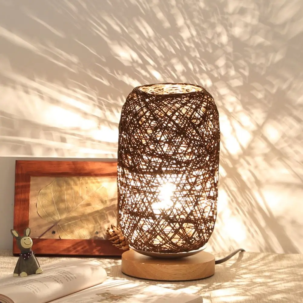 

Decor Lighting Wooden Rattan Twine Led Night Light Creative USB Plug Table Lamp Romantic Minimalist Atmosphere Light Desktop