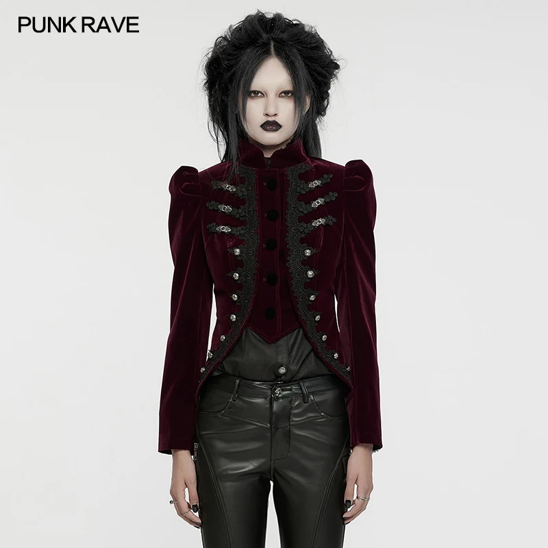 PUNK RAVE Women's Wasteland Punk Splicing Pure Color Knitted Decayed Coat Loose Long Trench Jaket Design Tops Two Colors