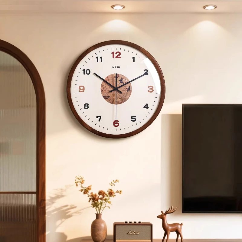 Middle Ancient Style Solid Wood Wall Clock Silent Living Room Retro Simple Creative Grand Clock Hanging on The Wall