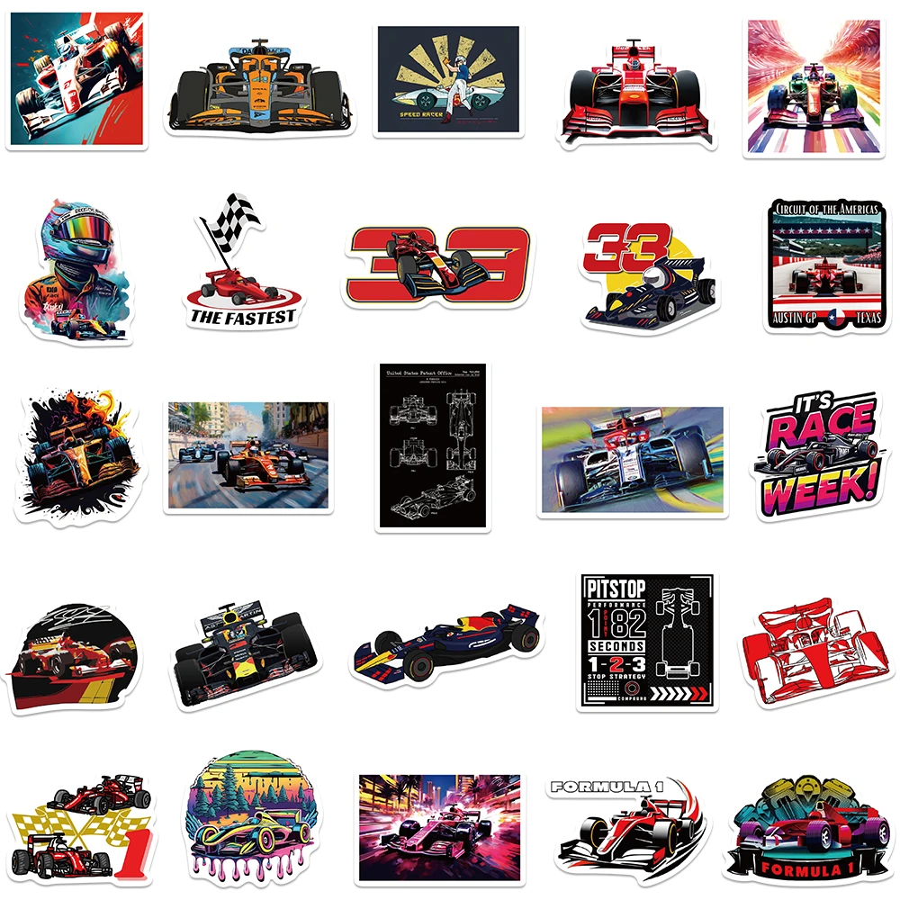 50pcs COOL Car F1 Formula One Racing Brand DIY for Helmet Luggage Bumper Bike Motorcycle Car Vinyl Decals Sticker Decal Sticker