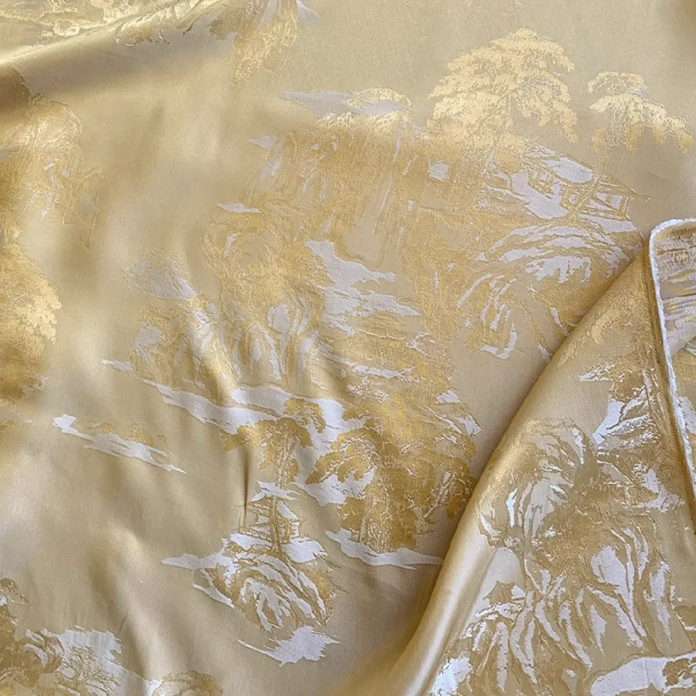 Environmental Healthy Mountain Tree Breathable Silk Rayon Jacquard Fabric for Women Elegant Clothes Shirt Cushion