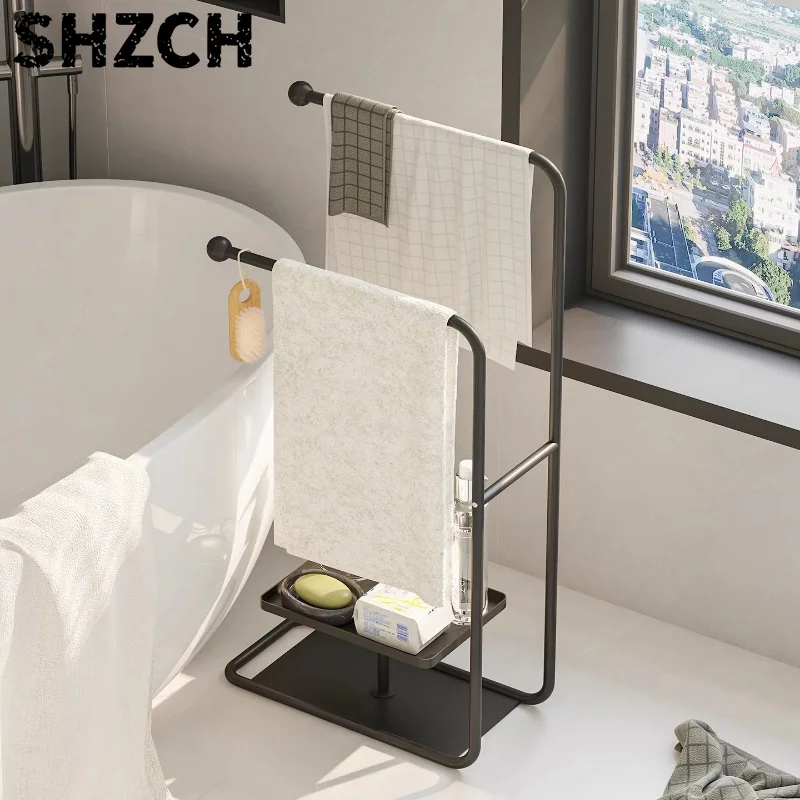 Luxury Home Bathroom Organizer Multi-Functional Standing Towel Rack Modern Simple Storage Stand Double Layer Clothes Hanger