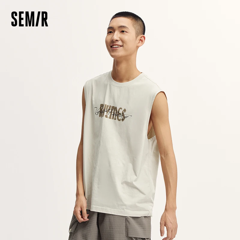 Semir Vest Men 2024 Summer New Fashionable Trendy Color Block Print Knitted Sleeveless Top For Men