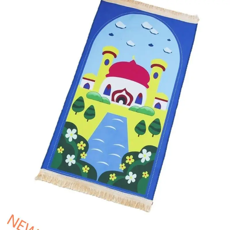 Muslims Prayer Floor Mat with Tassels Soft Bedroom Floor House Praying Rug Carpet Cartoon Pattern Children Blanket