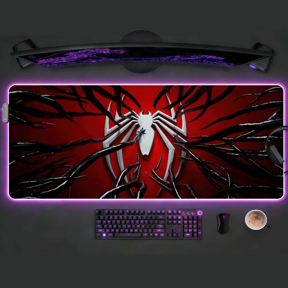 

Superhero S-Spider M-Man Mouse Pad RGB LED Non-slip Desk Mat Rubber Gaming Accessories Large XXL Computer Office Keyboard Carpet