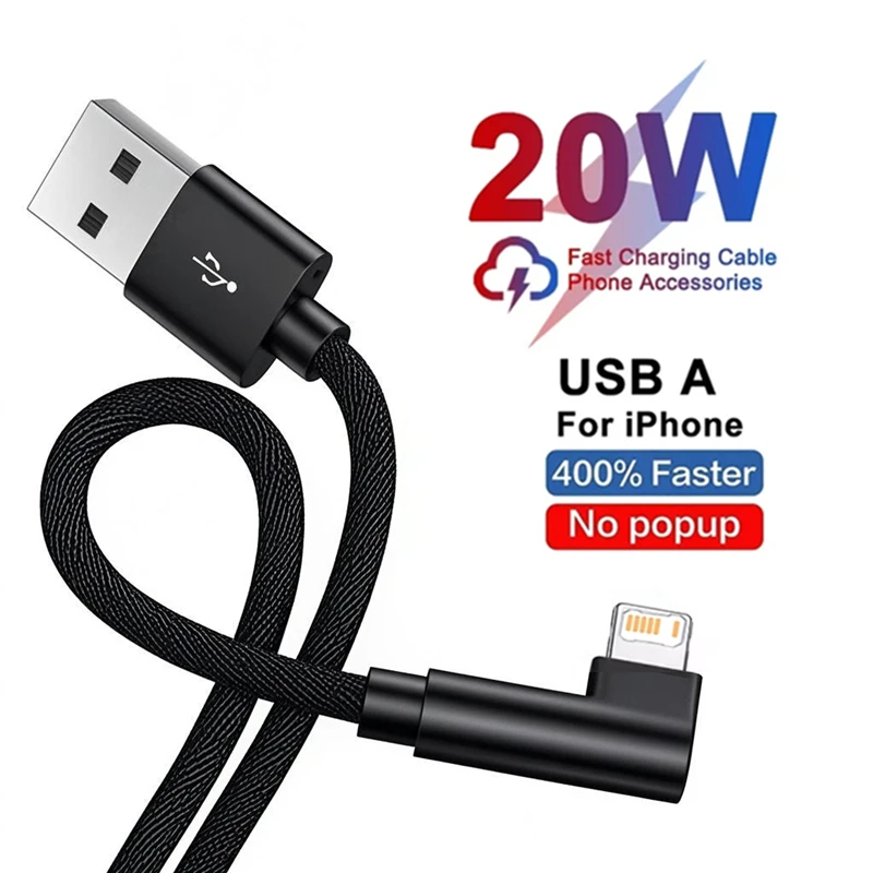 90 Degree Gaming Elbow Fast Charging USB Cable For iPhone 13 14 Pro Max X XR XS 11 12 mini 6S 7 8 Plus Quick Charge Data Cables