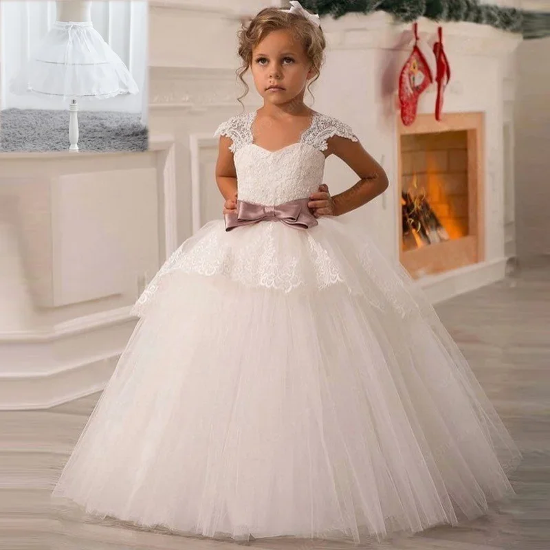 Kleine Meisjes Hoepel Rok Petticoat 2 Hoepels Een Layer Kids Crinoline Kant Trim Bloem Meisje Jurk Onderrok Elastische Taille