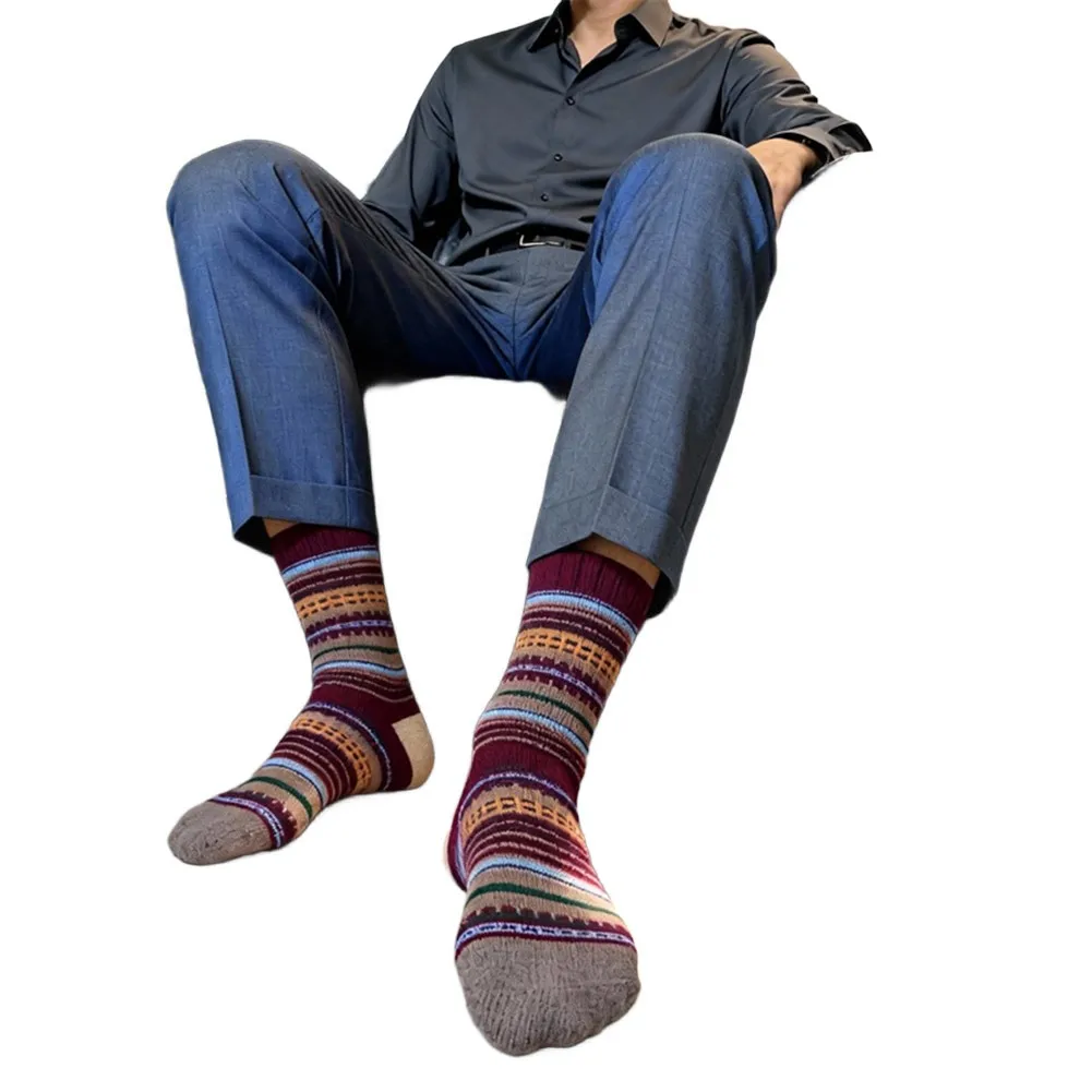 

Men Autumn Thick Warm Middle Tube Socks Stockings Fashion Striped Elastic Comfortable Soft Casual Sock For Man
