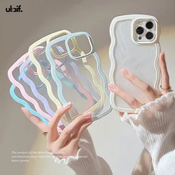 Cute Transparent Curly Wave Phone Case for iPhone 16 15 Pro Max 14 13 12 11 XS X XR Shockproof Clear Soft Aesthetic Cover