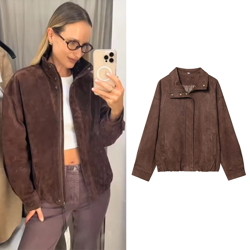 

Шикарная замшевая куртка, пальто для женщин, новинка 2023 года, осень-зима, элегантные теплые пальто в стиле ретро, уличная мода, свободная верхняя одежда на молнии с длинными рукавами
