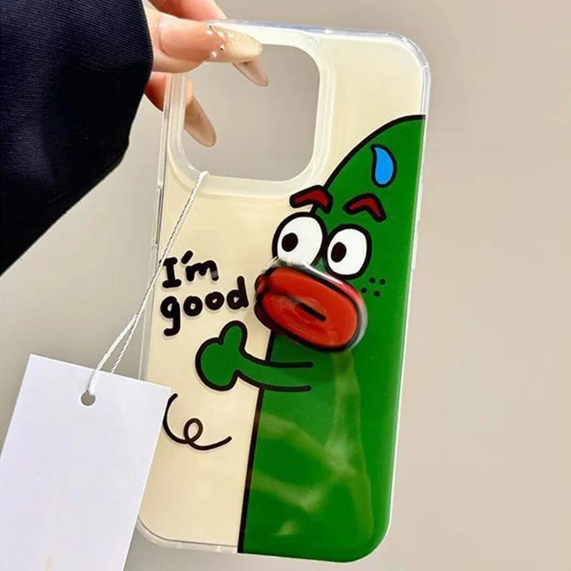 

Чехол для телефона для iPhone 16, 15, 14, 13, 12, 11, 8 7 X XS XR Pro Max Plus INS Защитный чехол с забавным мультяшным узором и вращающимся ртом