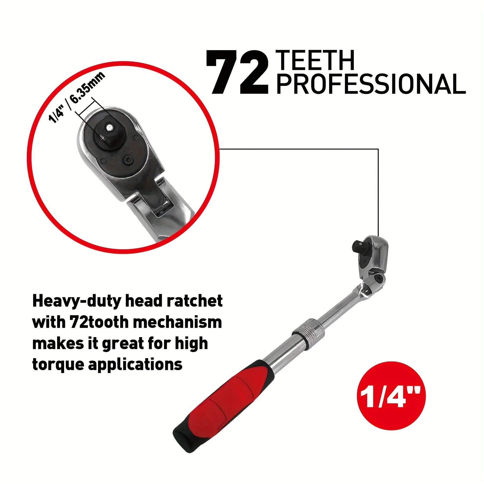 1/4 inch Drive 72 Teeth Retractable Ratchet Wrench Automatic Quick Release Spanner，180-degree Swivel Head