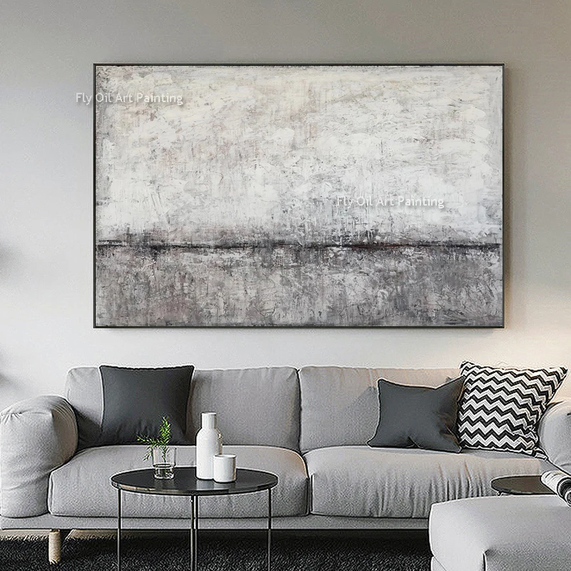 100% Handpaint Large Gray White Texture Canvas Painting Modern Abstract Home Decor For Living Room Handmade Wall Art As Gifts