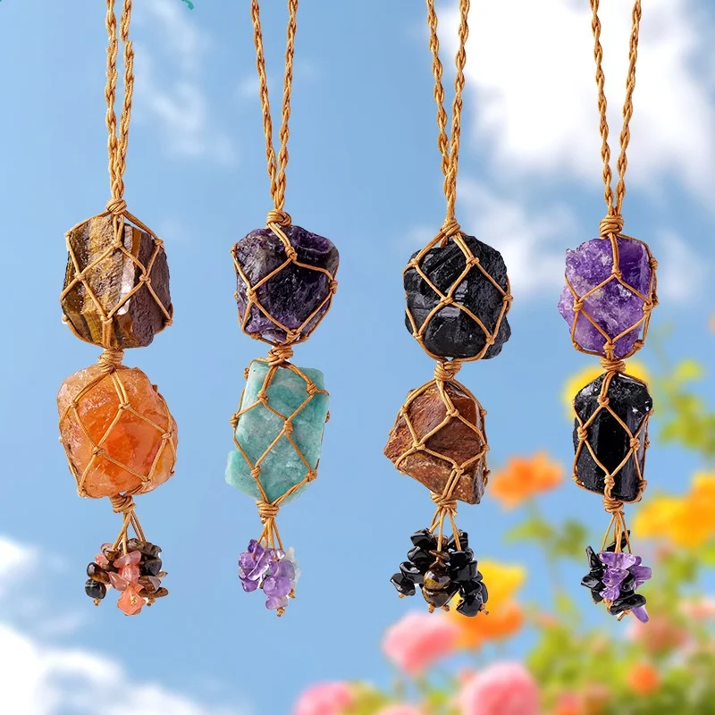 Irregular Natural Stone Car Accessorie Interior Decoration Raw Quartzs Rearview Mirror Pendants Dream Catcher Home Ornaments