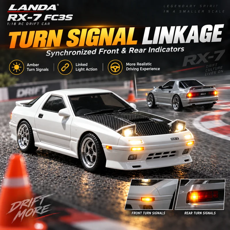 LDRC LD1802 Upgrade 1:18 RX-7 FC3S RC Drift Car Licensed Model 4WD Gyro Chassis Modular Battery LED Light RTR Remote Control Veh