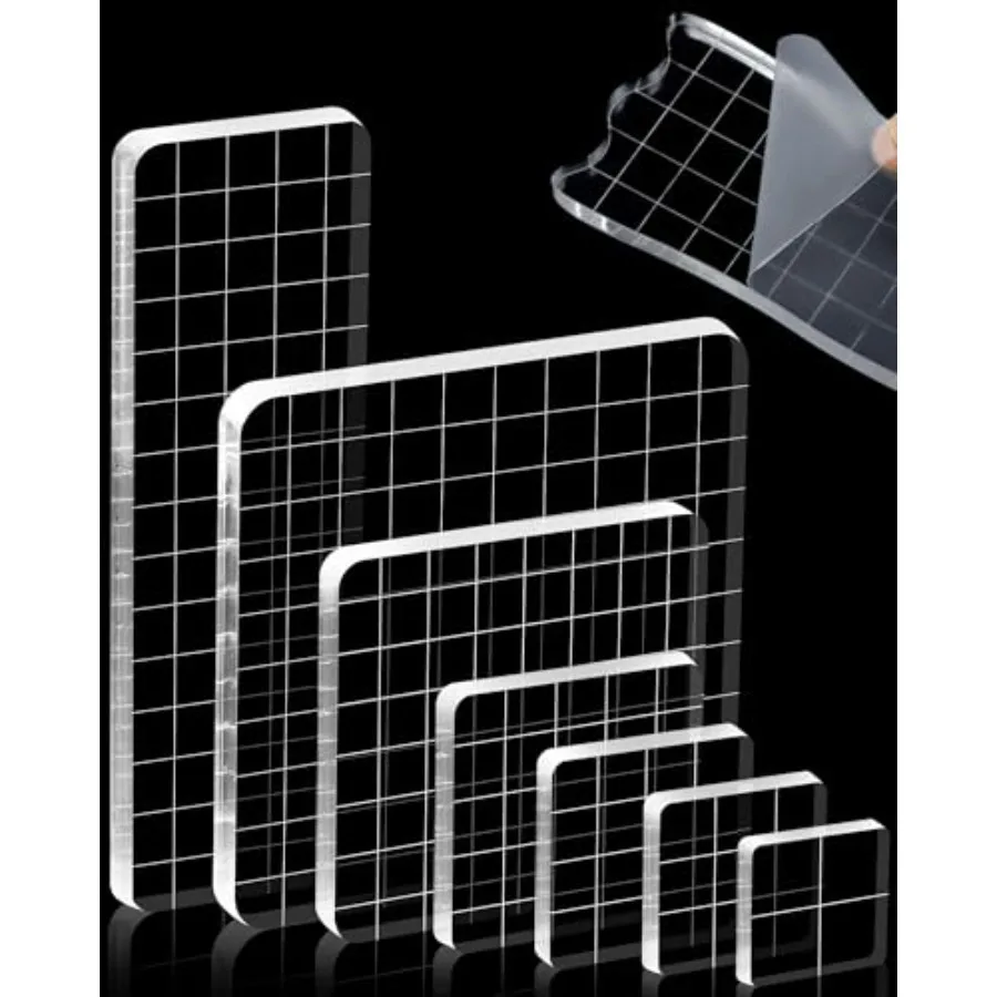 

7 Pieces Acrylic Stamp Block, Assorted Sizes Clear Stamping Blocks Tools with Grid Lines for Scrapbooking Crafts Card Making an