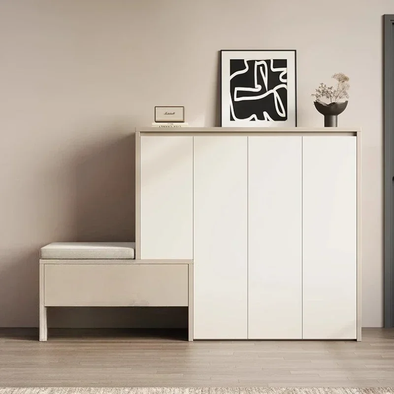 Shoerack Living Room Divided Into Left And Right Solid Wood Shoe Cabinets Changing Stools Integrated Modern Lockers Shoe Rack