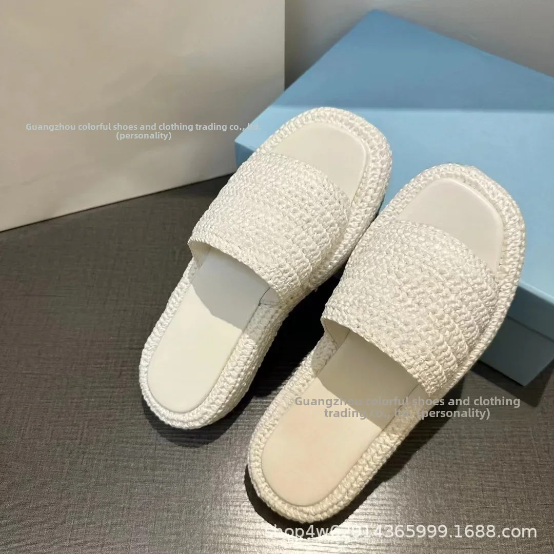 Handmade Knitted Thick Bottom Slippers Women's Casual Fashionable Outerwear Rubber Outsole 2024 Summer Best Seller Slippers