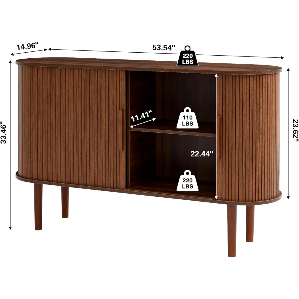 53''Sideboard Buffer Cabinet with Fluted Slide Doors, Modern Credenza Storage Cabinet, Tamour Bar Cabinet Console Table