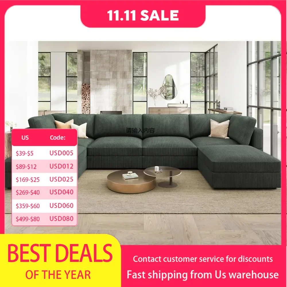 Modular sectional sofa with storage corduroy sectional sofa with chaise longue U-shaped sectional sofa for living room