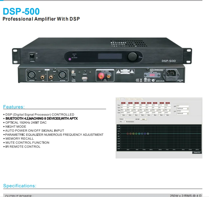 

500W DSP Controllable Class-D Power Amplifier