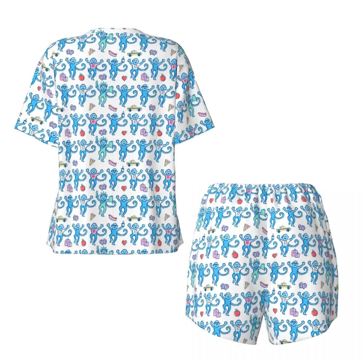 Custom Preppy Roller Monkeys Rabbit Pajamas Set for Women 2-Piece Short Sleeve Sleepwear Loungewear PJ Shorts Sets