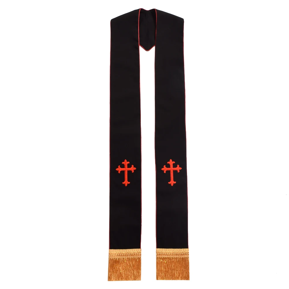 

Clergy Black Stole Priest Cross Embroidered Costumes