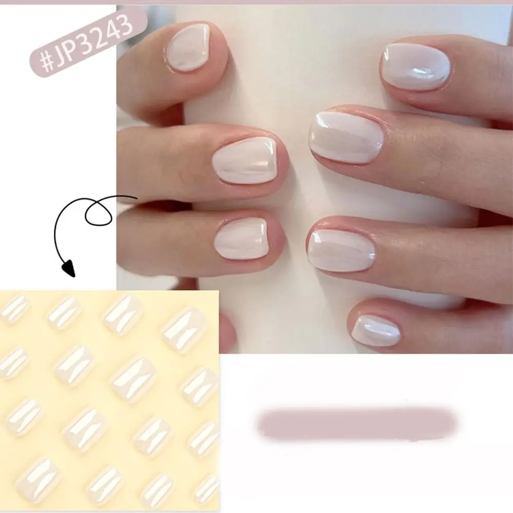 

New Long Square False Nails French Full Cover Fake Nials White Star Detachable Press on Nails DIY