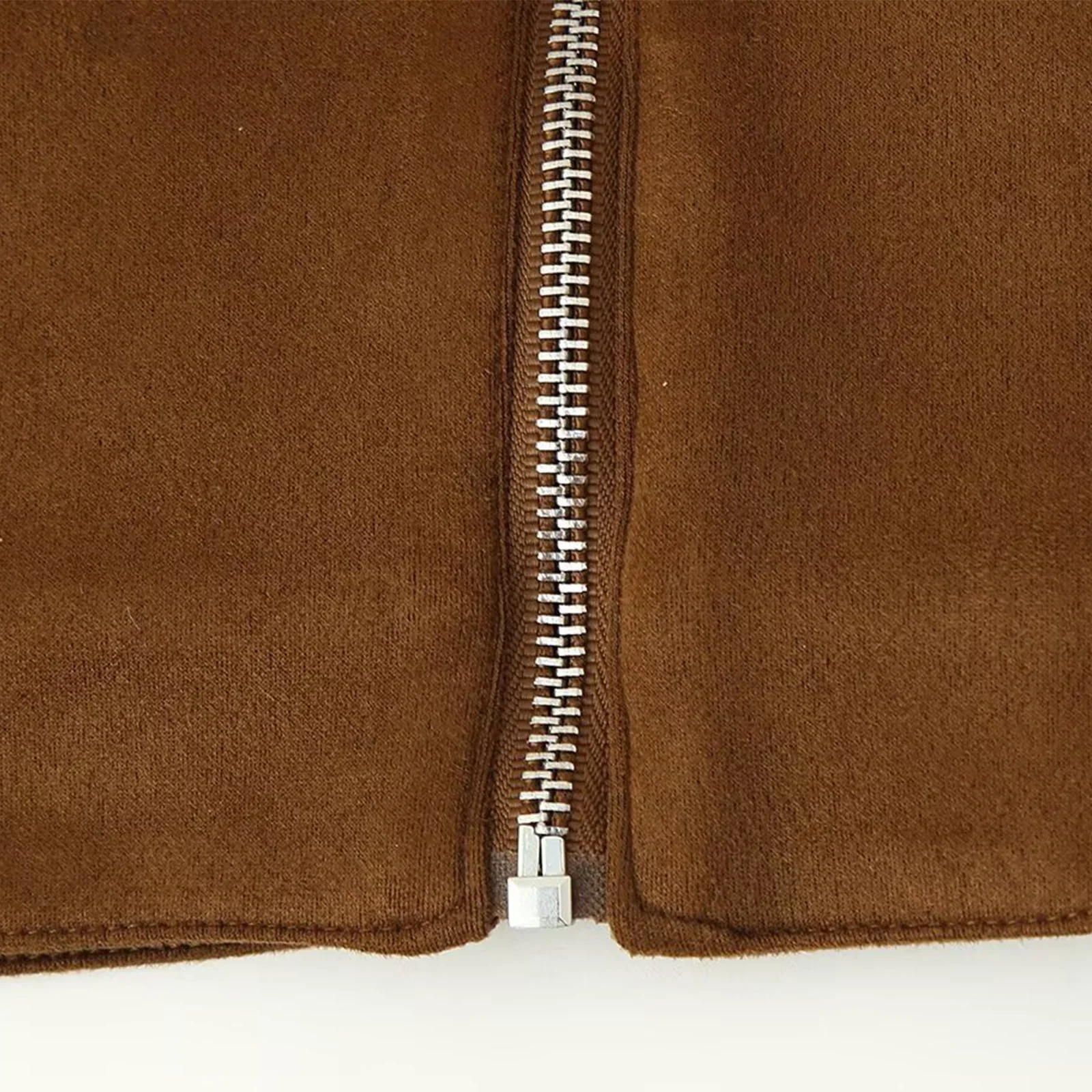 Women Faux Suede Jacket Outerwear Stylish Long Sleeve Zip-up Side Zipper Pockets Coat for Daily Causal Office Weekend Getaway