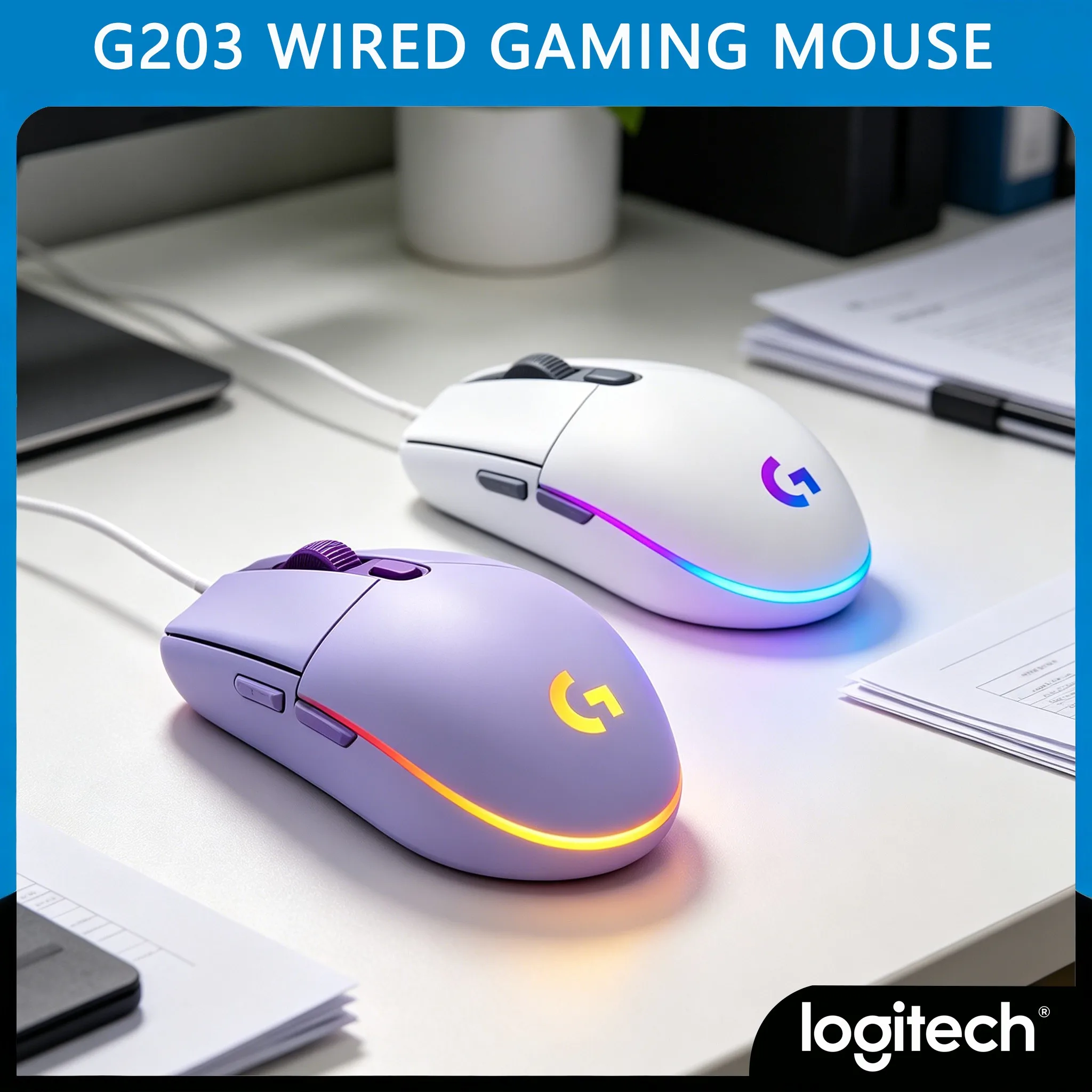 Ratón para Juegos Logitech G203/G102/G402/M100R LIGHTSYNC, Sensor para Juegos de 8.000 DPI, 6 Botones Programables, Iluminación RGB, Blanco