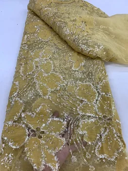 ชุดแต่งงานของผู้หญิงผ้าโปร่งปักเลื่อมสไตล์แอฟริกัน2024ผ้าลูกไม้ฝรั่งเศสหรูหราพร้อมลูกปัดสไตล์ไนจีเรีย