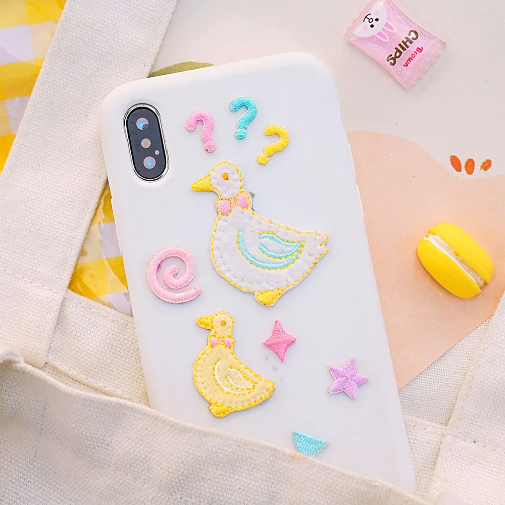 Cute Flower Duck Rainbow Self-adhesive Embroidery Patch Decoration Phone Case bag Student Supplies Making Brooch DIY Hair Card