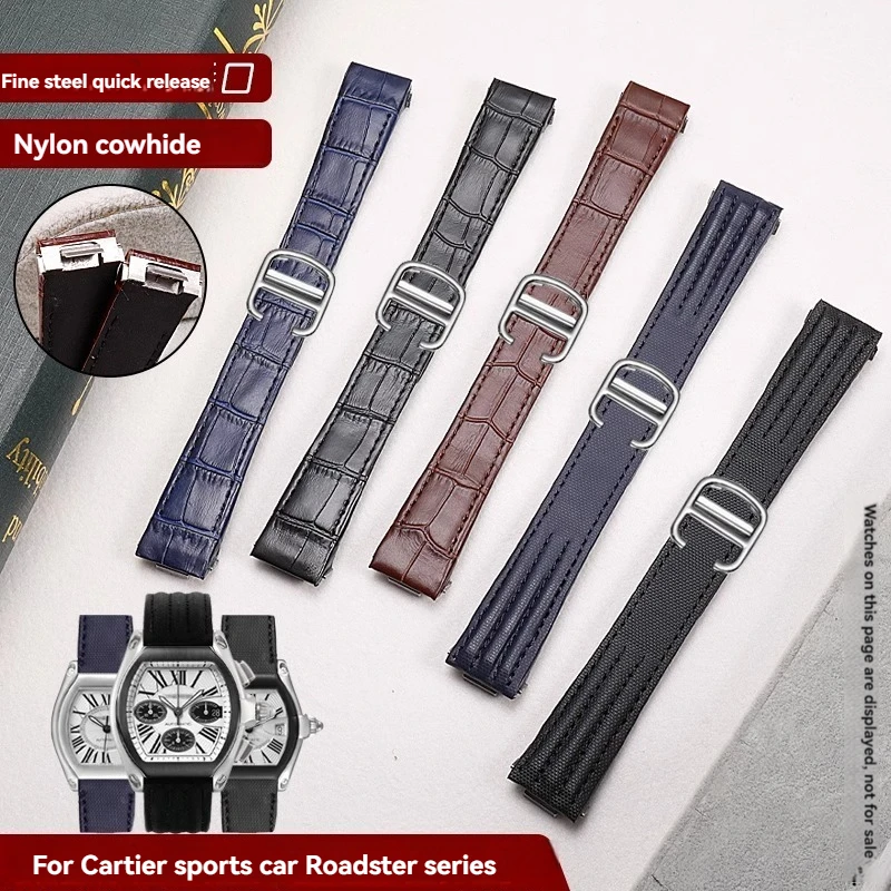 

Быстросъемный ремешок для часов 19 мм 20 мм для спортивного ремешка для часов Cartier Roadster W 6206017 В 6206018 Нейлоновый браслет с узором крокодила