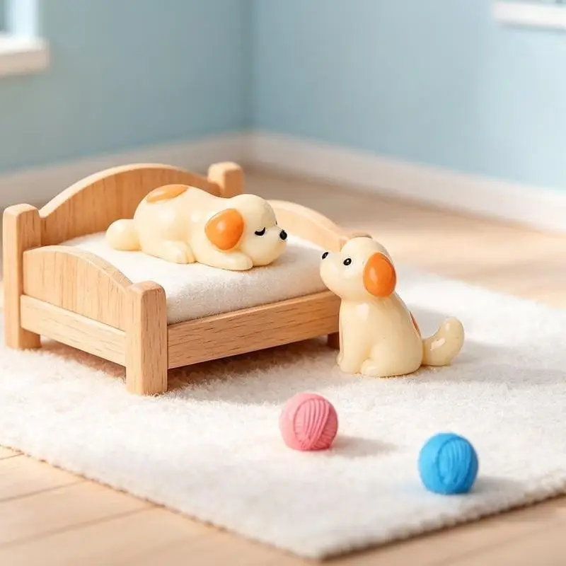 4PCS Sleeping Puppy Miniature - Cute Resin Ornament For Car Dashboard, Desk & Terrarium Decor