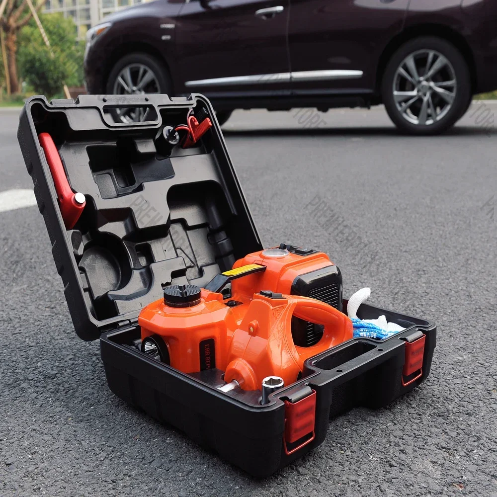 12V 5Ton Car Jack Electric Hydraulic Protable Tire Wrench Impact Socket Inflator LED Light 4 in 1