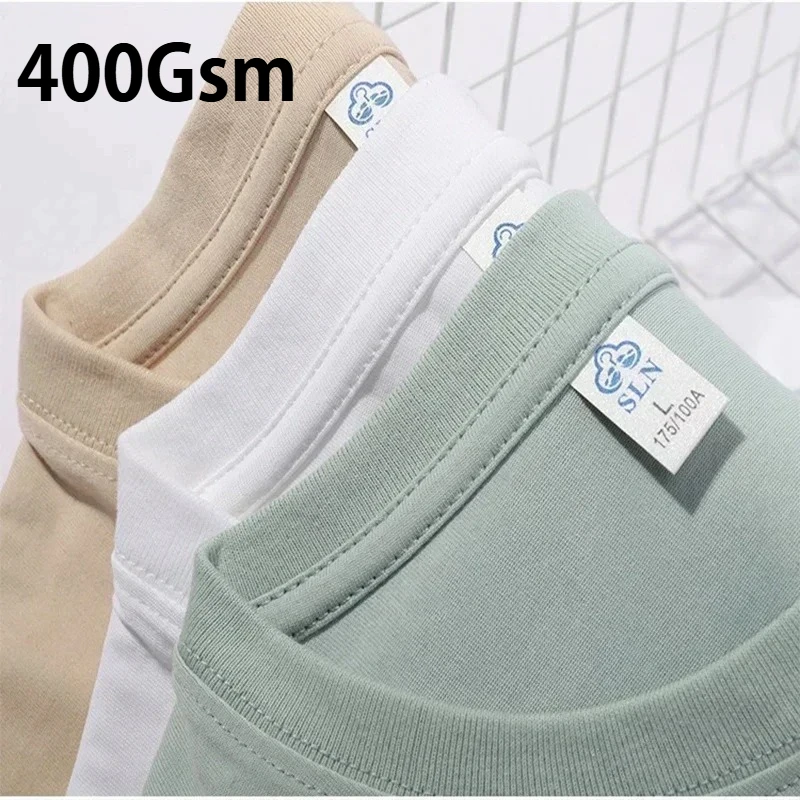 400G Schweres, kurzärmeliges T-Shirt aus reiner Baumwolle mit kleinem Ausschnitt für Herren – Sommerliches, reinweißes, dickes amerikanisches Halbarm-Unterhemd