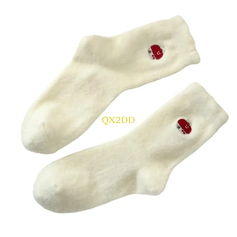 QX2D جوارب حرارية للحمل بدون خياطة تصميم دافئ ومطرز نايلون ناعم مقاوم للرائحة للأم الحامل #5